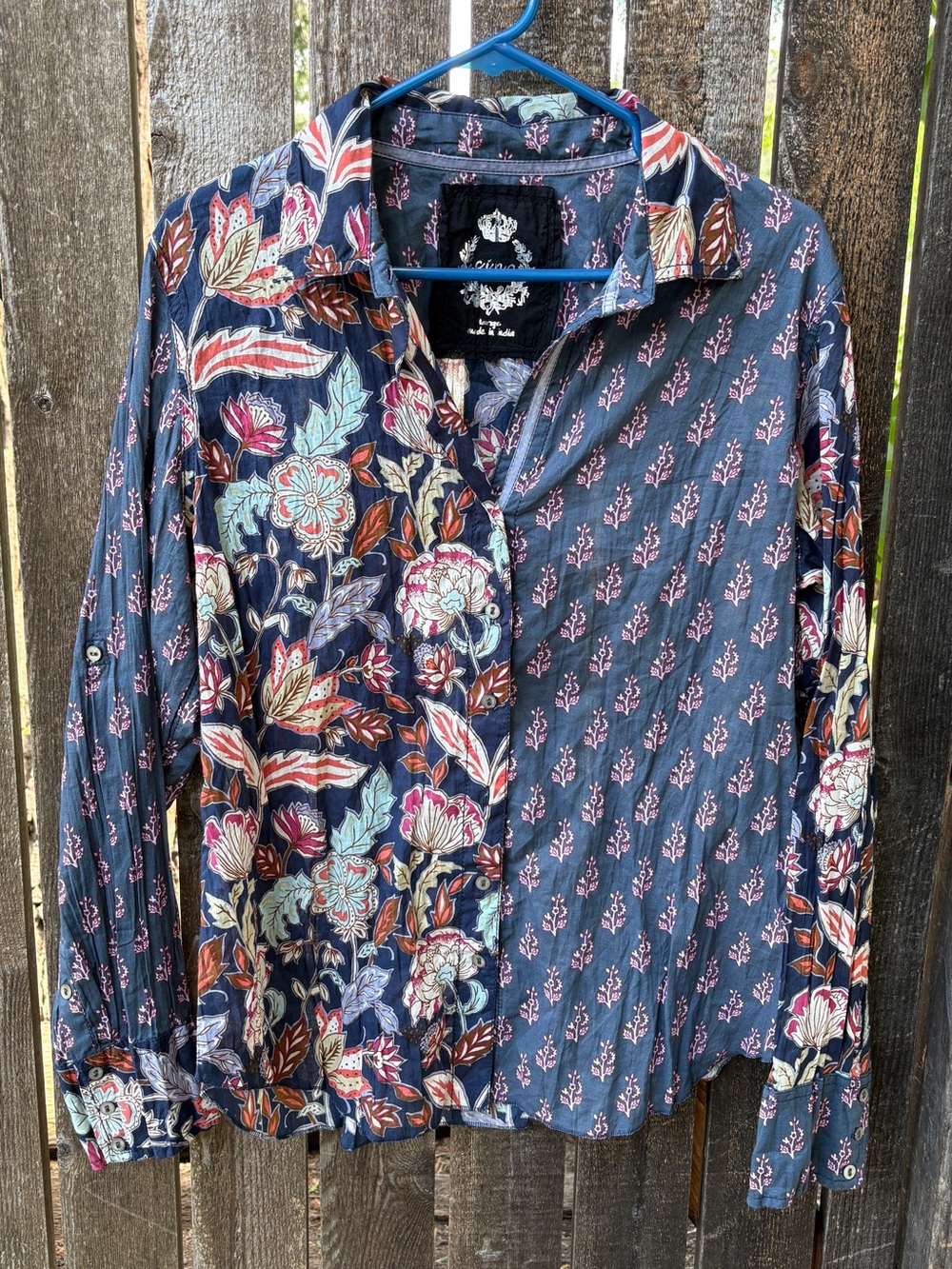 Cino Crinkle Cotton Multicolor Floral Button Down Shirt Sz Large